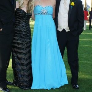 Beaded Blue Strapless Formal Dress